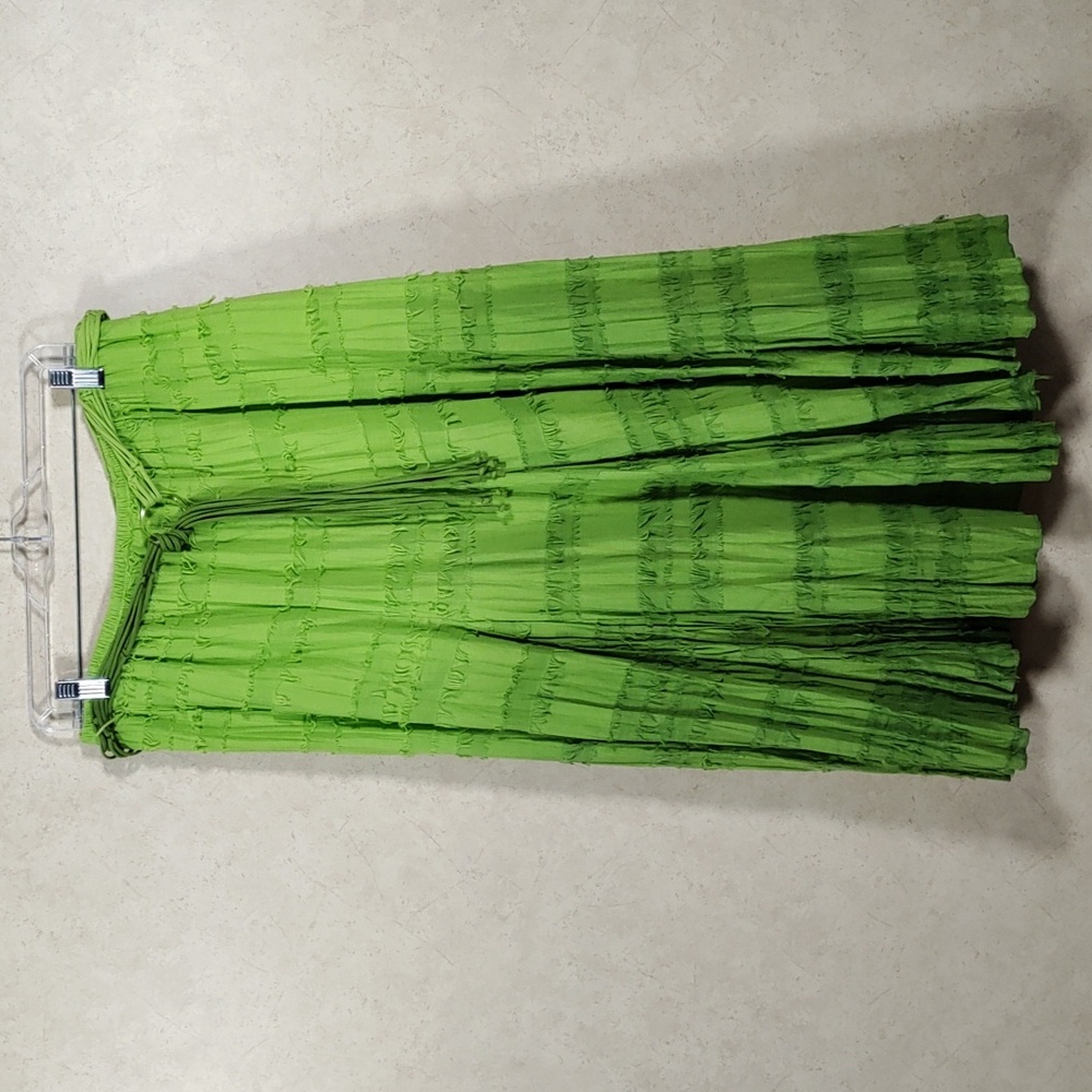 H159 Multiples lime green dip dyed tiered cotton skirt w/belt M